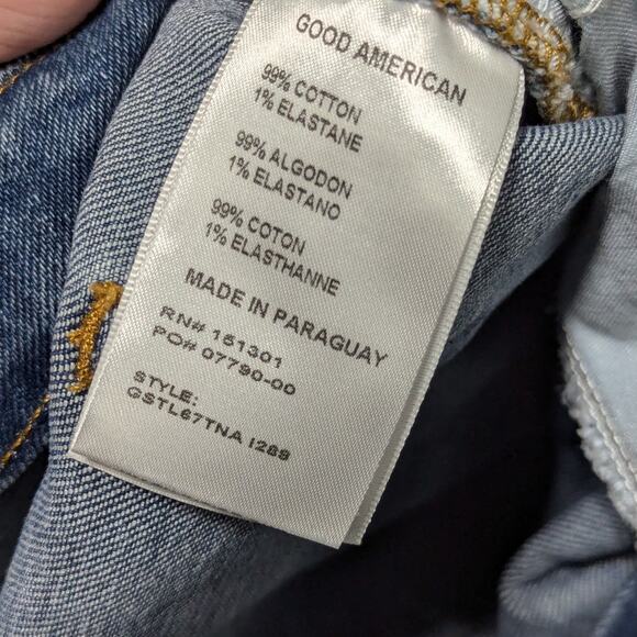 Good American Good Legs Raw Hem Straight Jeans Womens 37 Stretch Denim Dark Wash - Picture 5 of 5